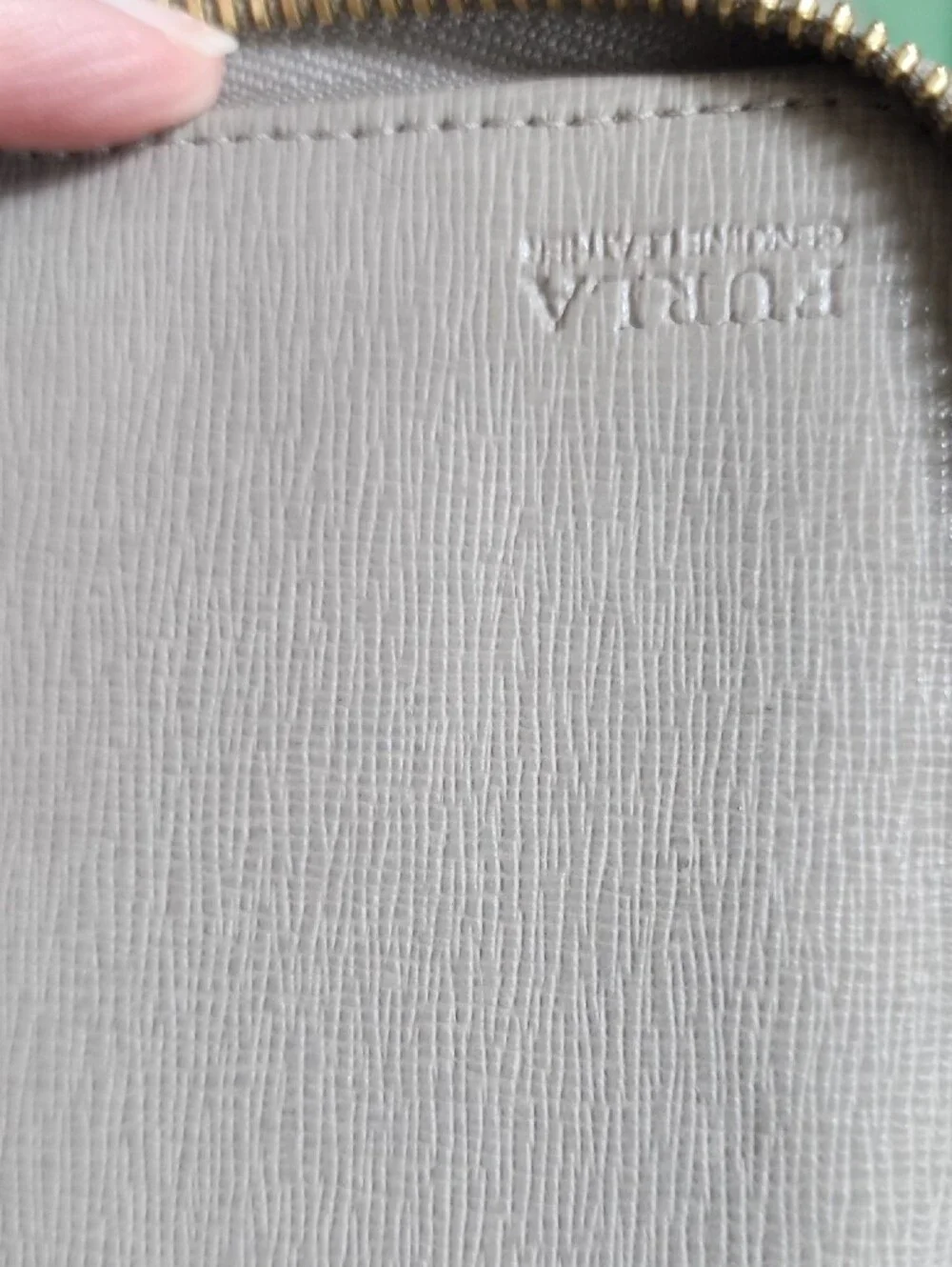 Furla Saffiano Zip Wallet in Pale Gray with Gold Hardware